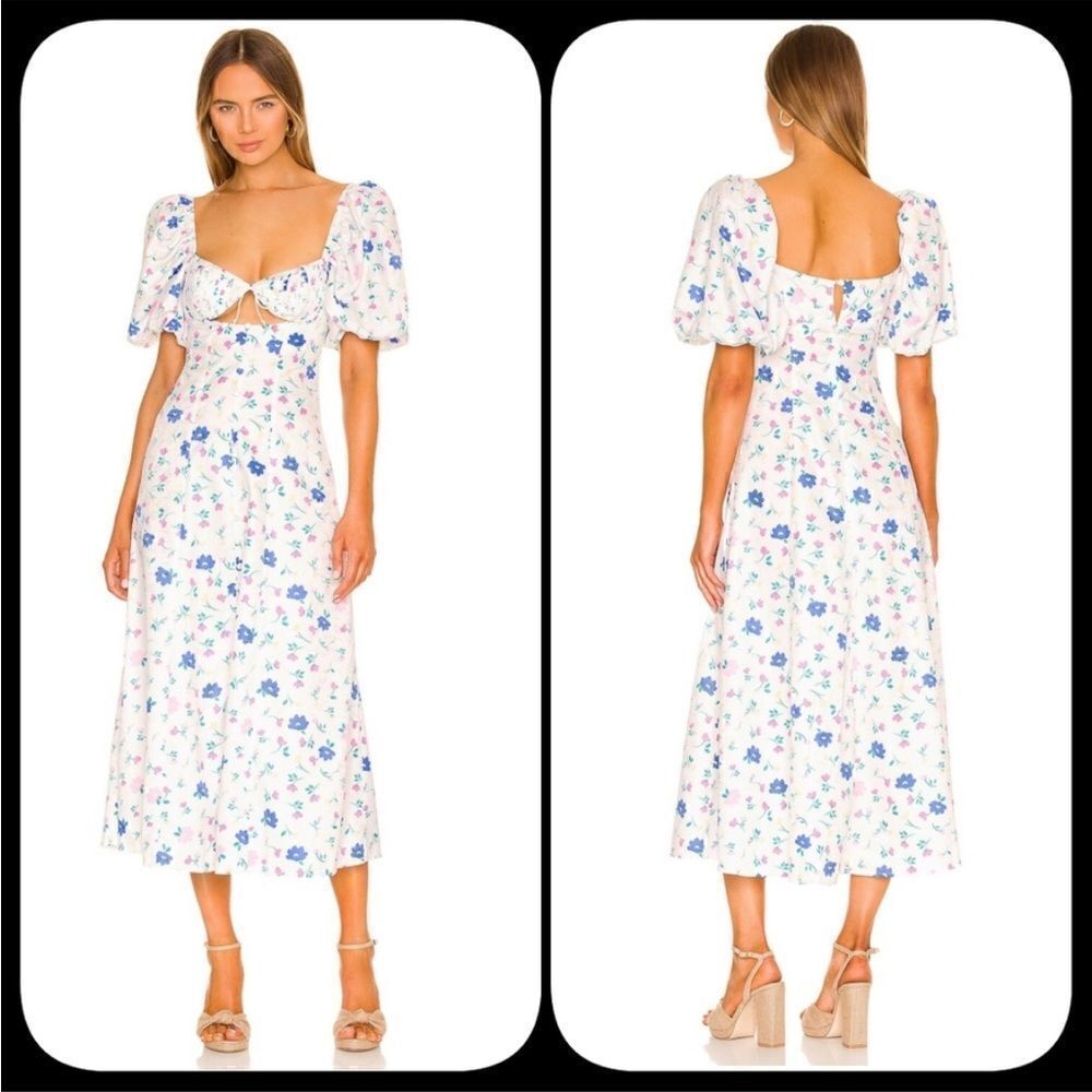 For Love & Lemons Lexy Maxi Dress White Floral Size XS